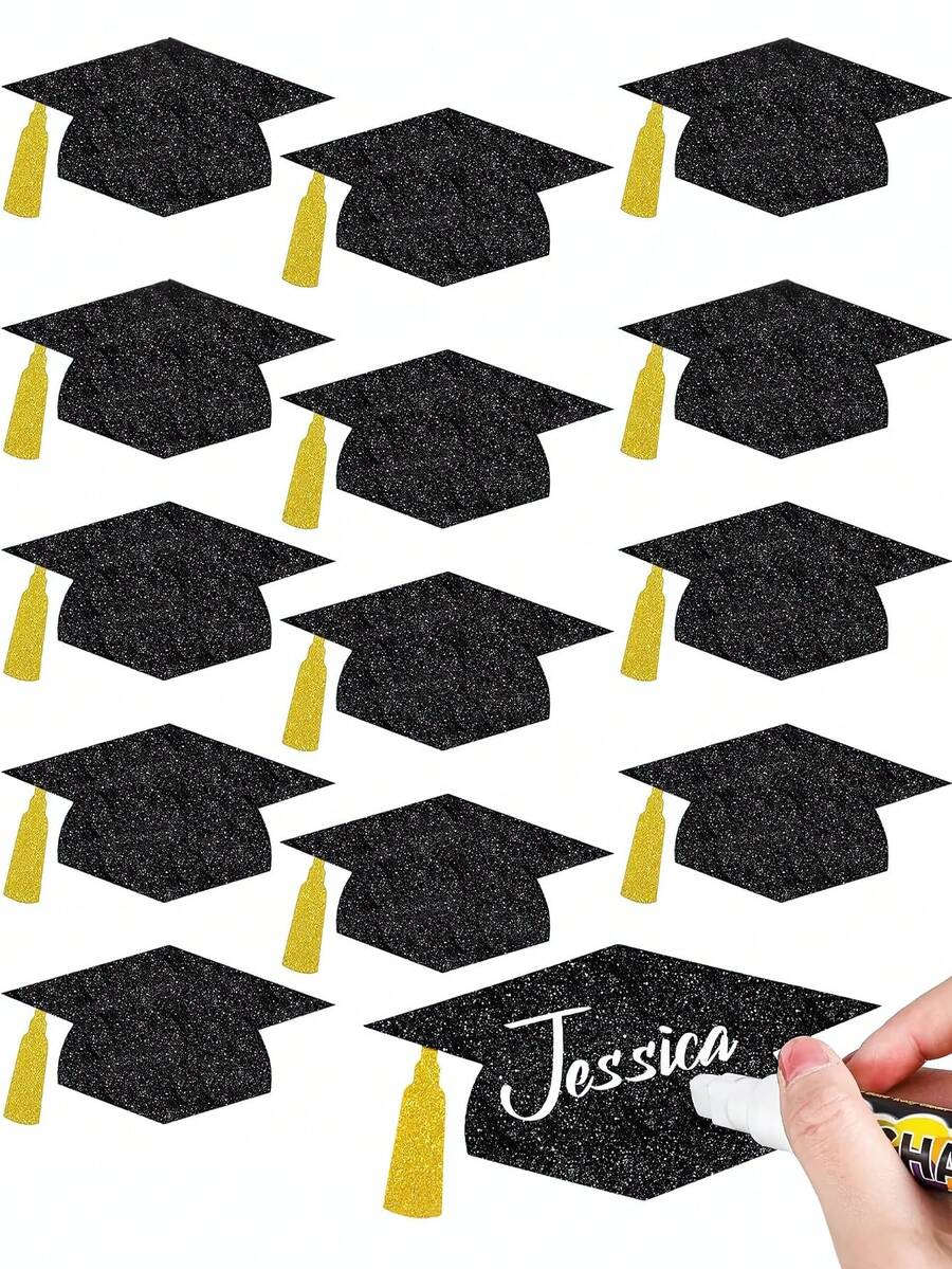 10 pièces Découpes en papier de toque de graduation noire et dorée brillante, taille de 5,7 pouces, convient pour la décoration de fête de graduation du lycée/université, comprend des découpes de gland noir, des confettis colorés, félicitations aux diplômés 2026, artisanat DIY de salle de classe, décoration de panneau d'affichage
