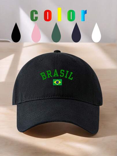 1pc "Brazil" Letter Print Baseball Cap - Adjustable Dad Hat And Baseball Cap - Casual Genderless Hat, Suitable For Outdoor Sports, Travel And Running (Multiple Colors Available)