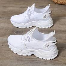 Breathable Mesh Sneakers] Lightweight Breathable Mesh Sneakers - Non-Slip EVA Sole, Comfortable Ankle Support, Lace-Up Low-Top Running & Tennis Shoes For Men And Women, Retro Style, All-Season Wear, Fitness Wear - 升級白 - 查看 4