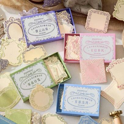 30 pezzi/Scatola Bloc notes minimalista con rilievo, bordo decorativo vintage con piante e fiori, forniture per scrapbooking fai-da-te, articoli di cartoleria