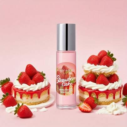 10毫升草莓蛋糕香氛无酒精香水油，清新雅致，持久留香，融合草莓、糖果、香草、焦糖和琥珀的香调，适合自用或作为万圣节、圣诞节、生日礼物推荐。