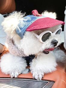 PETCIRCLE 2pcs Pet Clothes, Dog Cat Outfit, Small Dog Puppy Apparel, Cute & Stylish Outfit Set: Fleece Hoodie + White Fashion Glasses Hat - Multicolor - View 3