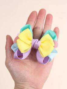 2pcs/Set Candy Color Hair Clips, Bowknot, Satin Ribbon, Alligator Clips, Suitable For Girls & Teenagers, Daily Use - Multicolor - View 5