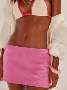 Womens Cotton Linen Skorts Casual Cute A-Line Mini Skirts With Ruffle Inner Waistband Hot GIrls Summer Beach Vacation Outfits Street And Daily Wear - 粉色 - 查看 1