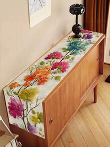 1pc Colorful Watercolor Floral Table Runner, Made Of Polyester Fiber, Suitable For Spring, Valentine's Day, Birthday, Wedding, Anniversary And Other Occasions, Can Be Used For Home, Restaurant, Cafe, Kitchen, Dining Table, Buffet, Event Decor, Party - Hot Pink - View 2