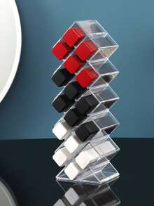 3 piezas Organizador de maquillaje de acrílico transparente, paleta de sombras de ojos ahorradora de espacio, soporte para lápiz de cejas, barra de labios y brochas, caja de almacenamiento de cosméticos para encimera - Multicolor - Ver 15