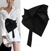 1pc Elegant Versatile Turndown Collar Tie-Up Waist Belt, Suitable For Dresses, Shirts, Coats - Black - View 3