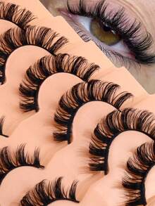 7对俄罗斯卷翘DD浓密假睫毛，自然交叉可重复使用全条假睫毛，化妆条纹假睫毛 - 查看 4