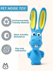 1pc Cute Long Ear Rabbit Shaped Rubber Dog Chew Toy, Durable Squeaky Toy, Suitable For Teething - Multicolor - View 5