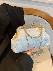 Fashion Graffiti Pattern Handbag, Elegant Tote Bag For Party And Shopping, Pattern Placement Random - Baby Blue - View 7