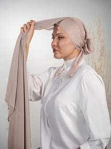 1pc 3-In-1 Instant Chiffon Hijab With Built-In Magnet And Inner Cap/All-In-One Instant Hijab - No Pins Needed, Non-Slip Fit, Quick Wear - Khaki - View 3