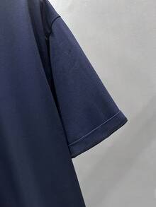 Men's Graphic Print T-Shirt, Beach Summer Wear, Loose Fit Short Sleeve Tee - Navy Blue - View 5