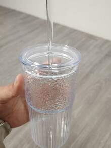 1个竖条纹塑料杯，带盖，实用时尚家用牛奶杯，大容量夏季水瓶 - 彩色 - 查看 7