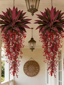 Large Luxury Artificial Hanging Purple Red Banana Leaf Fake Plant, Lifelike Green Leaves, No Maintenance Required, Suitable For Indoor/Outdoor Decor - Yard & Garden, Valentine's Day, Graduation, Easter, Ramadan, Mother's Day, Wedding Decoration, Applicable For Party, Porch, Living Room, Foyer, Porch Decor, Can Be DIY Shaped, Spring Indoor Decoration, Holiday Decoration - Multicolor - View 8