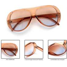 1pc New Retro Large Frame Fashion Square Sunglasses, High-End Streetwear Style Party Festival Daily Casual Beach Accessory Girl's Plain Lens Casual Glasses - Multicolor - View 6