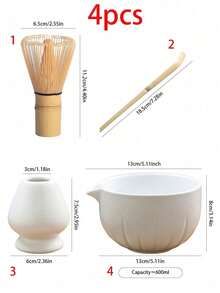 1件/4件套陶瓷抹茶套装，包含抹茶碗、抹茶筅、抹茶杯、搅拌棒、茶勺，适用于抹茶、甜点、饮品冲泡，日式礼盒包装，宋代抹茶冲泡工具套装 - 彩色 - 查看 15