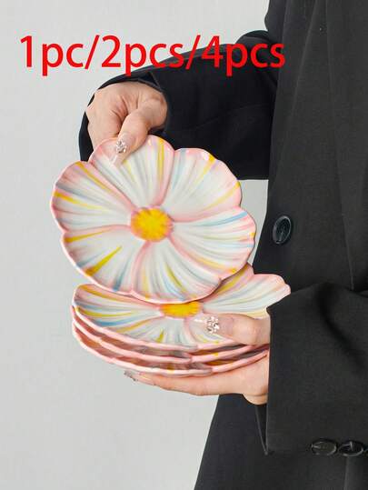 1 pieza/2 piezas/4 piezas Plato de pétalos de flor de margarita de 6 pulgadas, plato de pastel floral rosa, plato de postre, bandeja de pan para el desayuno, plato de fruta, plato de aperitivos, plato de nueces y dulces, plato de aperitivos, también se puede usar como plato para huesos, suministros para fiestas, vajilla de hotel, regalo elegante, apto para microondas, horno y lavavajillas