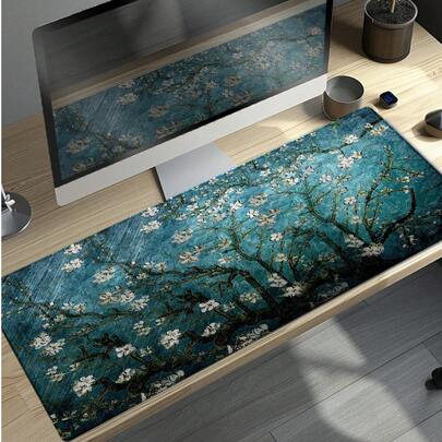 An Oil Painting Apricot Flower Figure Rubber Anti-Slip Game Mouse Pad, Used For Desktop Computer/Notebook Office, With Stitching And Sewing Edge, Suitable For Returning To School