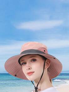 1pc Women's Ponytail Sun Hat, UV Protection, Foldable Mesh Wide Brim Beach Fishing Hat - Style 1 - View 11