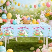 1pc/2pcs Cute Rabbit & Easter Egg Disposable Tablecloth, Suitable For Easter Theme Party Table Decoration - Multicolor - View 1
