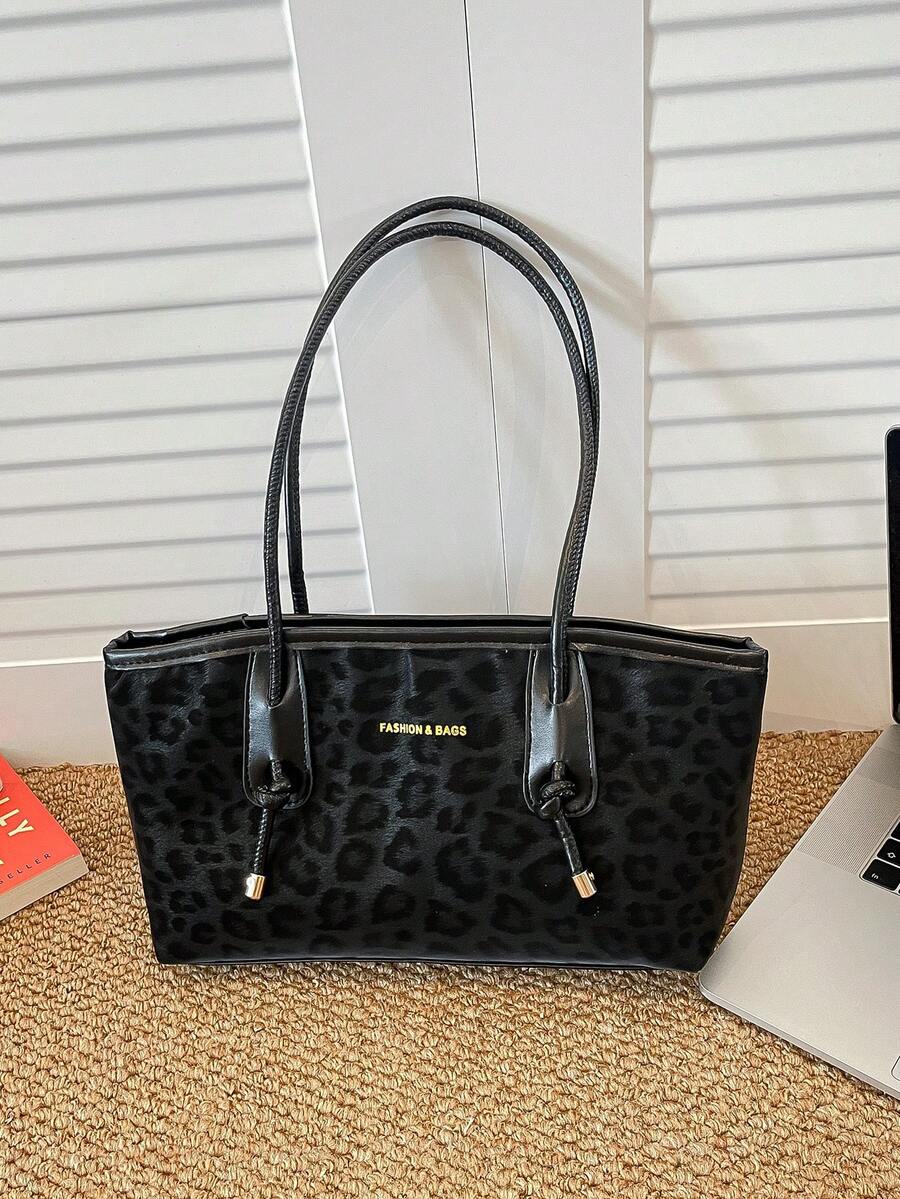 新款多功能通勤包，豹纹时尚大容量手提包，时尚高档手提包/单肩包 - 黑色 - 查看 1