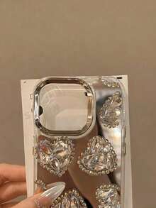 镜面银色水钻爱心手机壳，兼容 17 Pro Max/17 Pro/17、16 Pro Max/16 Pro/16、15 Pro Max/15 Pro/15、新款 14 Pro Max/13 Pro/13/12/11 - 彩色 - 查看 3