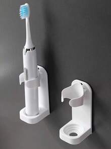 1/2/4pcs No Drill Electric Toothbrush Holder, Wall-Mounted Household Toothbrush Rack, Bathroom Toothbrush Storage Rack, Toothbrush Organizer, Home Bathroom Decor, Back To School, Fit 90% Electric Toothbrushes, Easy Installation, Bathroom Gadgets, Bathroom Accessories, Home Supplies(Black,White) - Multicolor - View 3