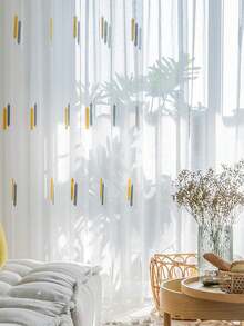 1pc Modern Minimalist Style Wheat Embroidered Sheer Curtain For Living Room Or Study - Multicolor - View 7