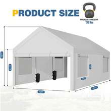 JAMFLY Carport, Heavy Duty Carport With Roll-Up Windows, Portable Garage With Removable Sidewalls & Doors, Car Canopy With Sandbags And All-Season Tarp For Car Boat Truck Motorcycle - 白色 - 查看 4
