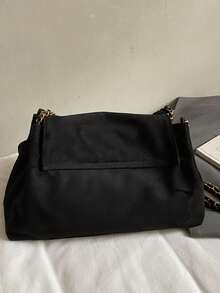 复古麂皮大容量手提包，新款时尚链条单肩包，多功能通勤托特包 - 黑色 - 查看 5