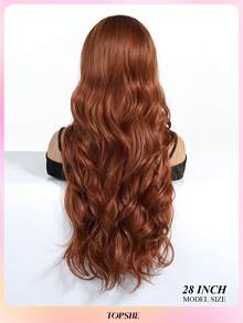 TOPSHE 28-Inch Women Long Wavy Dirty Orange Wig, High Density Heat-Resistant Fluffy Dyed Synthetic Wig, Suitable For Daily Wear, Party, Christmas Cosplay, Women's Christmas Gift, Wedding, Music Festival - Dirty Orange - View 5