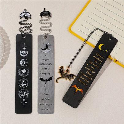 1个暗黑星月风格书签装饰，不锈钢书签，黑龙书签，书籍装饰，学生文具，教师办公用品，男士生日礼物，复活节礼物