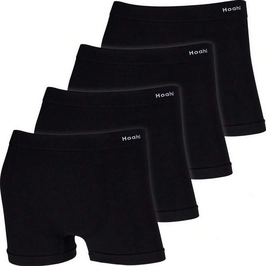 4-Pack HOAHI Men's Boxer Briefs, 94% Cotton, Seamless, For Everyday Comfort - Todas Pretas - View 1