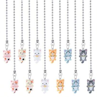 PLIGREAT 12 Pcs Ceiling Fan Pull Chain Extenders Cute Cat Ceiling Fan Extension Resin Cat Pull Chain Pendant With Connector For Light Lamp Ceiling Fans Home Decor 6 Styles