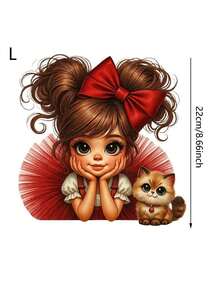 1张/2张/3张卡通女孩和小猫热转印贴纸，适用于DIY T恤、牛仔裤、枕头、背包、帽子和沙发套，防水、防褪色、耐用塑料贴纸，趣味图案，可用于布料装饰、服装点缀、工艺爱好等。 - L - 查看 10