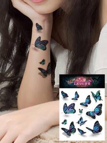 2pcs Small Floral Arm Tattoos - Realistic 3D Butterfly Pattern Y2K Temporary Fake Tattoos, DIY For Anime Convention, Carnival, Music Festival, Valentine's Day, Party Holiday Gifts, Suitable For Wrist, Ankle, Shoulder, Neck, Collarbone, Waterproof Lifelike Tattoo Stickers - Multicolor - View 2