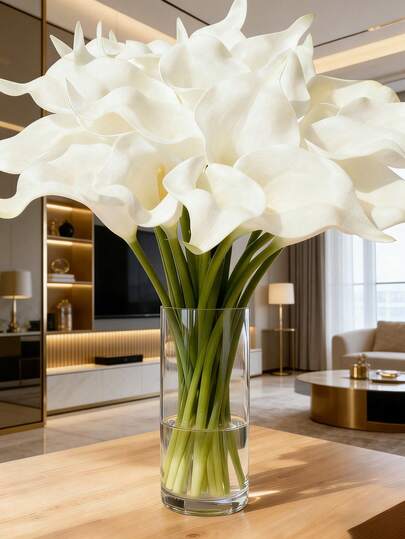 12pcs/6pcs/1pc 33cm Artificial White Calla Lily Flowers, Made Of PU Material, Suitable For Home, Wedding, Indoor/Outdoor, Garden, Party, Boho Decor