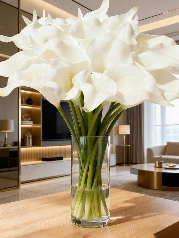 12pcs/6pcs/1pc 33cm Artificial White Calla Lily Flowers, Made Of PU Material, Suitable For Home, Wedding, Indoor/Outdoor, Garden, Party, Boho Decor
