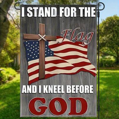Single Piece, Patriotic "I Stand For The Flag And Kneel Before God" Garden Flag - Polyester, Suitable For Yard, Porch, Or Front Door Decoration, Porch Decor | Patriotic Design | Durable Outdoor Flag