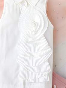 2件套女婴碎花无袖立领上衣和百褶口袋裙休闲套装，春夏款 - 粉色 - 查看 6