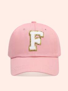 1pc Pink Children's Hat With 26 Letters, Toddler Baseball Cap, Boys & Girls Sun Hat, Suitable For Outdoor Activities And Daily Wear, UV Protection - Gold Label - Pink Fabric Baseball Cap - View 36