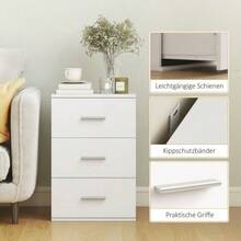 Three-Drawer Bedside Table, Bedroom Side Table, MDF, White - White - View 5