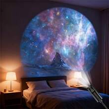 USB LED 星空投影灯 10/6/3 件装，360° 旋转星空图案，USB 供电桌面夜灯，情人节、生日礼物、电脑房装饰的理想之选 - 黑色 - 查看 10