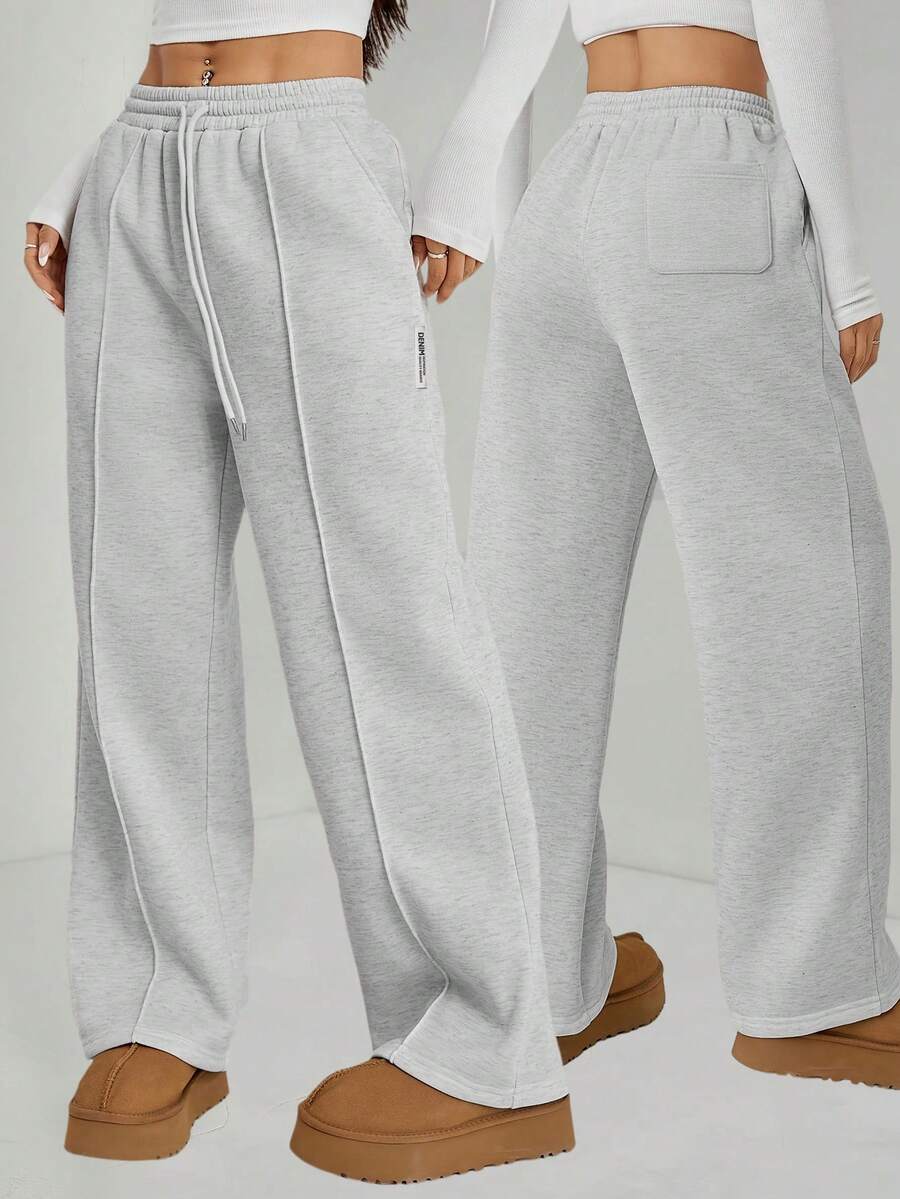 Pantalon droit décontracté pour femmes, taille élastique à cordon de serrage, couleur unie, convient pour le printemps/automne