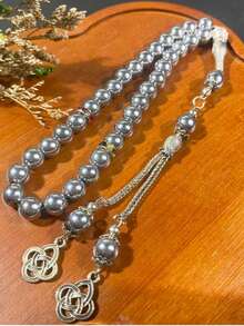 33 Beads 8mm Black Agate Rosary Bracelet, Arabic Style, Middle Eastern Design - Multicolor - View 1