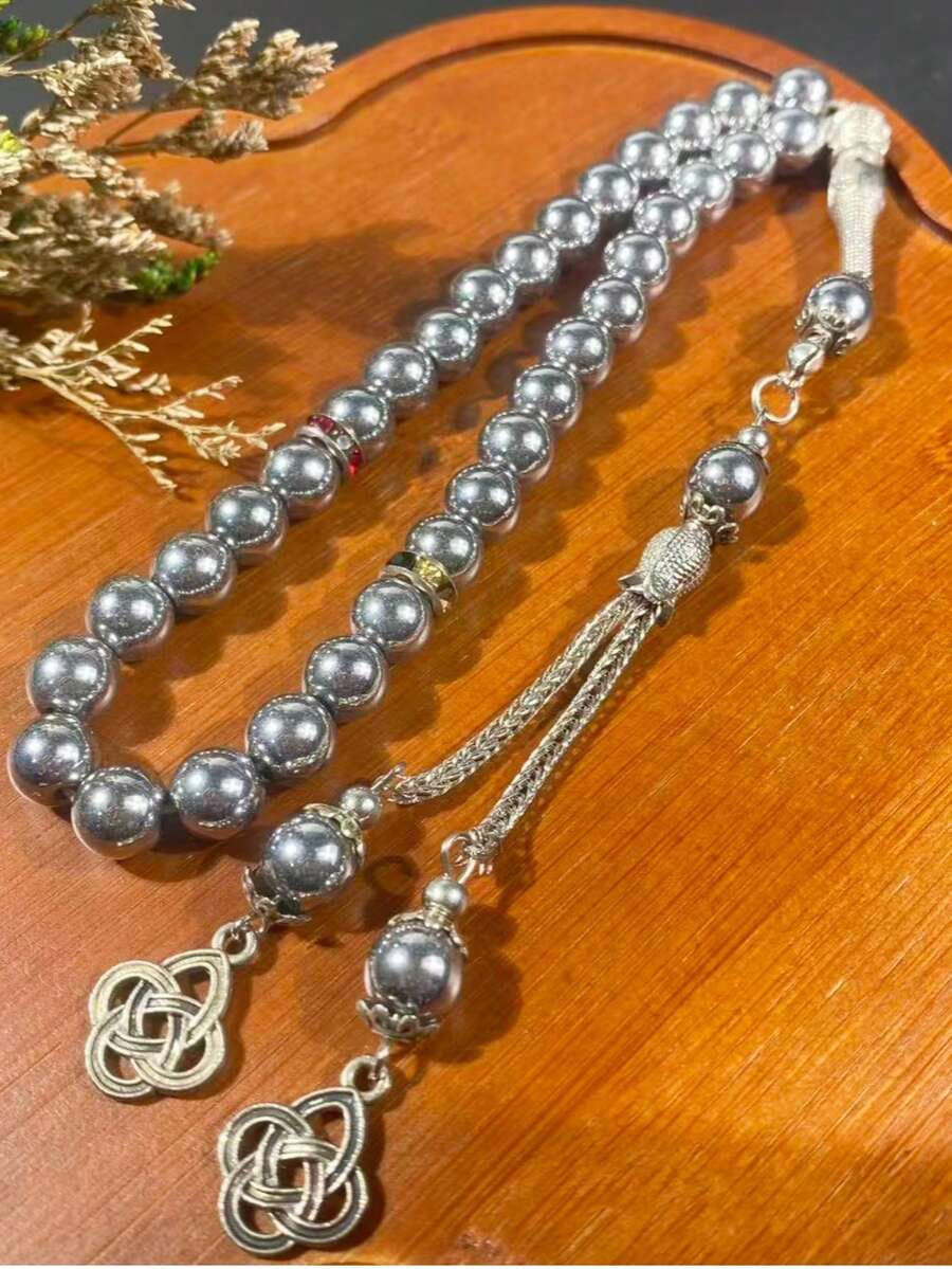 33 Beads 8mm Black Agate Rosary Bracelet, Arabic Style, Middle Eastern Design - Multicolor - View 1