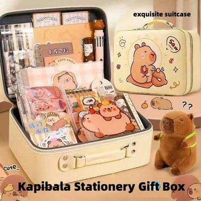 1 Set Caja de regalo con artículos de papelería con diseño de capibara, incluye diversos artículos con diseño de capibara como bolígrafo, estuche, cuaderno, pegatinas, goma de borrar, notas adhesivas, colgante, etc. Una excelente opción para regalos de graduación, cumpleaños, vuelta al cole, San Valentín (los estilos y colores de la papelería son aleatorios)