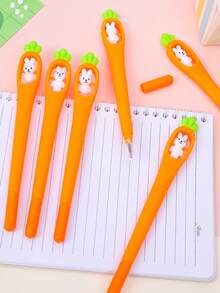 5pcs Creative Animal Fashion Rabbit Black Neutral Pens, Rotating Rabbit Vegetable Pens, Student Learning Stationery Neutral Pens - Rabbit Vegetables - View 6