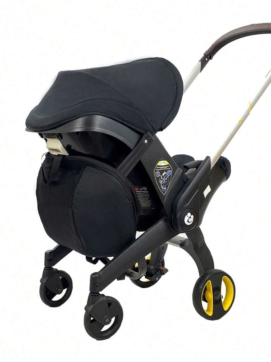 1pc Black Baby Stroller Storage Bag, Large Capacity Backpack With Adjustable Shoulder Strap, Compatible With Doona Car Seat Stroller - Black - View 1