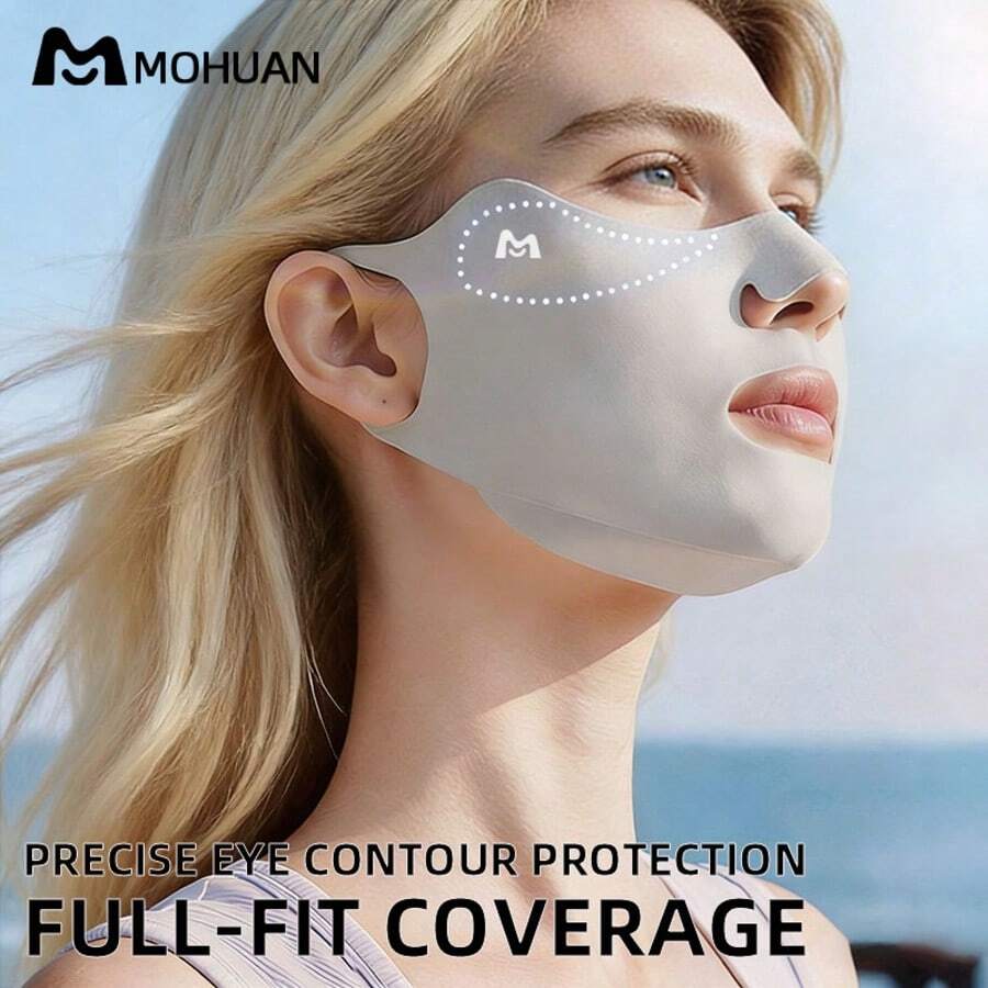 mohuan Máscara facial de protección UV de seda de hielo para golf y running para mujeres, máscara facial de protección solar de seda de hielo, visera solar anti-UV para mujeres, máscara facial transpirable de protección solar para deportes al aire libre - Multicolor - Ver 1